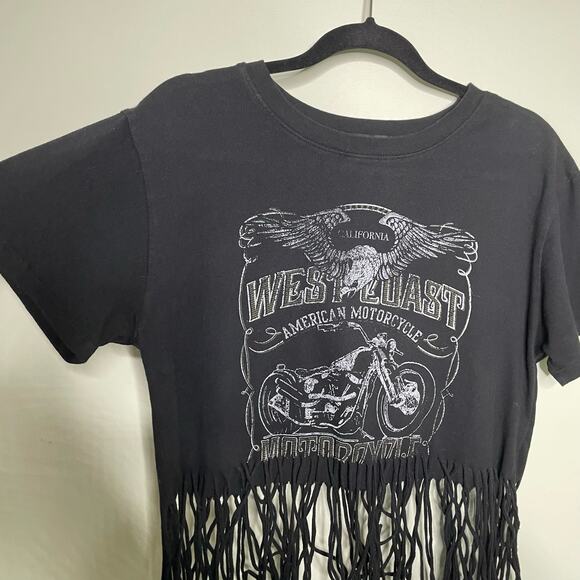 Forever 21 West Coast Motorcycle T-Shirt Fringe Trim Short Sleeve Black Size M - Picture 5 of 10